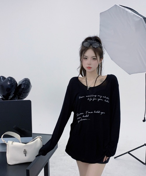 LETee(レティー)の「シアーオフショルダートップス(Tシャツ/カットソー・レディース・ベージュ/ホワイト/ブラック/ブルー・FREE)」の14枚目の写真
