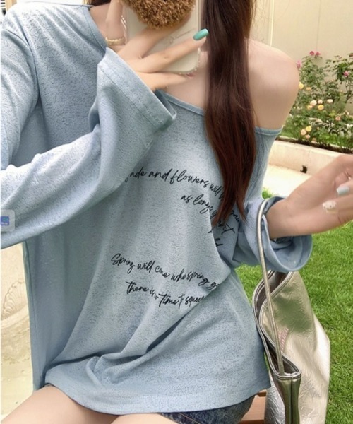 LETee(レティー)の「シアーオフショルダートップス(Tシャツ/カットソー・レディース・ベージュ/ホワイト/ブラック/ブルー・FREE)」の7枚目の写真