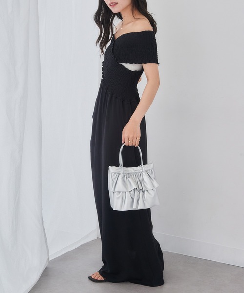 MAGASIN DE MODE Chou Chou(マガジンデモードシュシュ)の「【MAGASIN DE MODE Chou Chou】ラッフルミディトート フリル ミニトート バッグ ガーリー SNBD(トートバッグ・レディース・シルバー/ブラック/アイボリー・FREE)」の12枚目の写真
