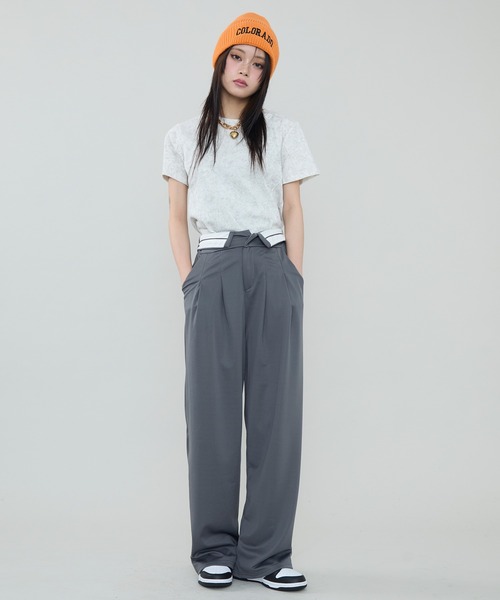 SEN TOKYO（セントーキョー）の「シンプルな中にトレンド感をプラス。ハイウエストロールダウン スラックス（スラックス・レディース・グレー/ブラック・S/M/L）」の7枚目の写真