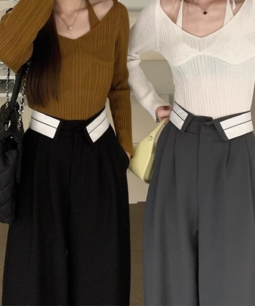 SEN TOKYO（セントーキョー）の「シンプルな中にトレンド感をプラス。ハイウエストロールダウン スラックス（スラックス・レディース・グレー/ブラック・S/M/L）」の17枚目の写真