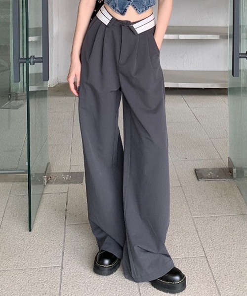 SEN TOKYO（セントーキョー）の「シンプルな中にトレンド感をプラス。ハイウエストロールダウン スラックス（スラックス・レディース・グレー/ブラック・S/M/L）」の20枚目の写真