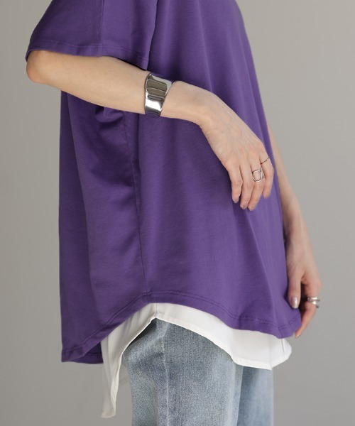HUG.U(ハグユー)の「VネックドルマンTシャツ(Tシャツ/カットソー・レディース・グレイッシュブルー/カーキ/イエロー/グレー/レッド/パープル/ブラック/ホワイト・FREE)」の18枚目の写真
