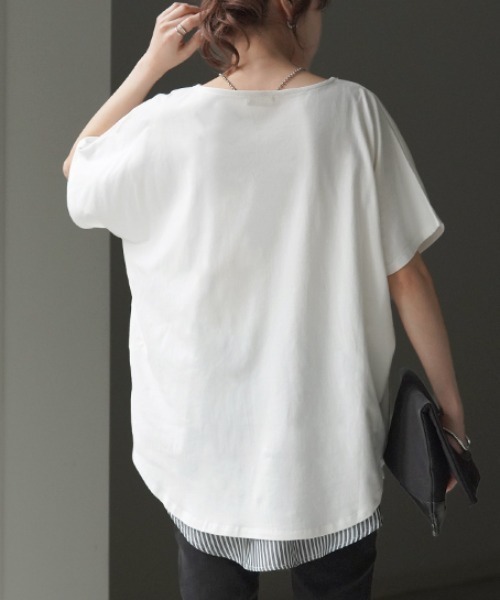 HUG.U(ハグユー)の「VネックドルマンTシャツ(Tシャツ/カットソー・レディース・グレイッシュブルー/カーキ/イエロー/グレー/レッド/パープル/ブラック/ホワイト・FREE)」の12枚目の写真