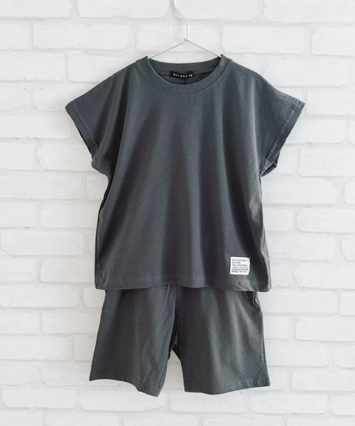 アンコキーヌ、ノースリーブモノグラムブラック、セットアップ セール】キッズ ノースリーブセットアップ（Tシャツ/カットソー