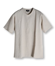 リネンブレンド楊柳リブネックTシャツ