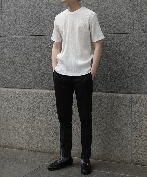 MEN'S BIGI（メンズビギ）の「リネンブレンド楊柳リブネックTシャツ（Tシャツ/カットソー・メンズ・ネイビー/ピンク/グレー/ホワイト・02/03/04/01）」の9枚目の写真