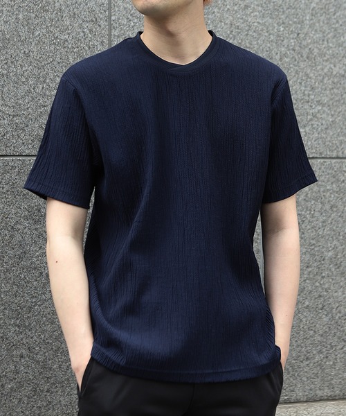 MEN'S BIGI（メンズビギ）の「リネンブレンド楊柳リブネックTシャツ（Tシャツ/カットソー・メンズ・ネイビー/ピンク/グレー/ホワイト・02/03/04/01）」の8枚目の写真