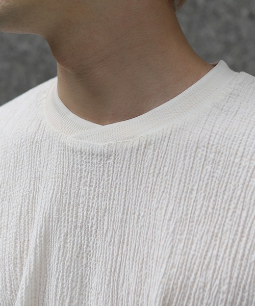 MEN'S BIGI（メンズビギ）の「リネンブレンド楊柳リブネックTシャツ（Tシャツ/カットソー・メンズ・ネイビー/ピンク/グレー/ホワイト・02/03/04/01）」の11枚目の写真