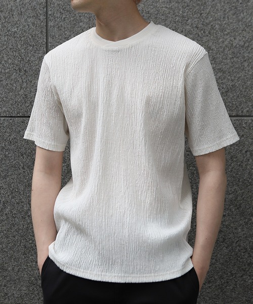 MEN'S BIGI（メンズビギ）の「リネンブレンド楊柳リブネックTシャツ（Tシャツ/カットソー・メンズ・ネイビー/ピンク/グレー/ホワイト・02/03/04/01）」の5枚目の写真