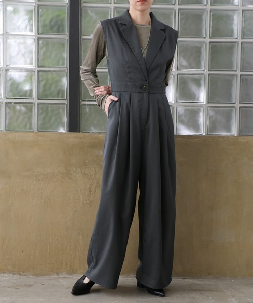 select MOCA（セレクトモカ）の「テーラードウエストボタンオールインワン（パンツドレス・レディース・チャコールグレー/ブラック・FREE）」の8枚目の写真