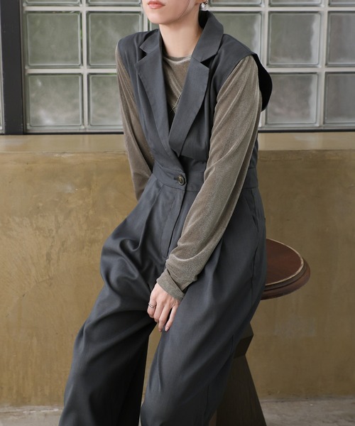 select MOCA（セレクトモカ）の「テーラードウエストボタンオールインワン（パンツドレス・レディース・チャコールグレー/ブラック・FREE）」の9枚目の写真