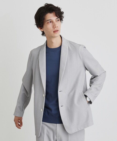 TAKEO KIKUCHI（タケオキクチ）の「【尾州織】後染め ドビーメッシュ ショール羽織り（カーディガン/ボレロ・メンズ・ネイビー/ブラック/グレー・04/03/02/01/05）」の20枚目の写真