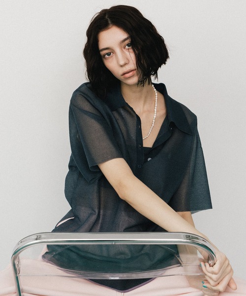 LA BELLE ETUDE（ラベルエチュード）の「シアーポロシャツ（シャツ/ブラウス・レディース・ネイビー/ブルー/パープル・FREE）」の14枚目の写真