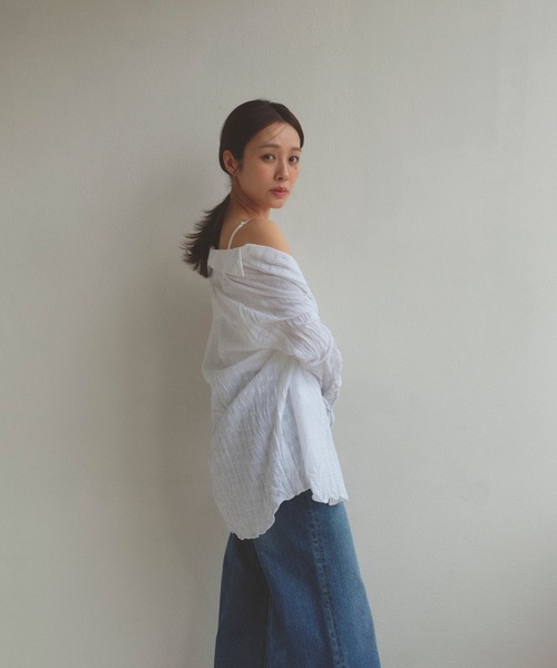 N WITH.（エヌウィズ）の「ワッシャーリボンシャツ（シャツ/ブラウス・レディース・ベージュ/ホワイト・FREE）」の6枚目の写真