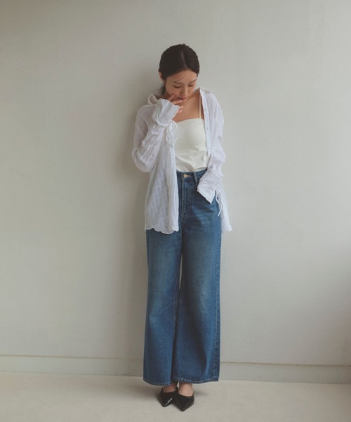 N WITH.（エヌウィズ）の「ワッシャーリボンシャツ（シャツ/ブラウス・レディース・ベージュ/ホワイト・FREE）」の7枚目の写真