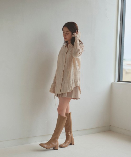 N WITH.（エヌウィズ）の「ワッシャーリボンシャツ（シャツ/ブラウス・レディース・ベージュ/ホワイト・FREE）」の10枚目の写真