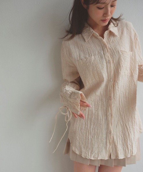 N WITH.（エヌウィズ）の「ワッシャーリボンシャツ（シャツ/ブラウス・レディース・ベージュ/ホワイト・FREE）」の14枚目の写真