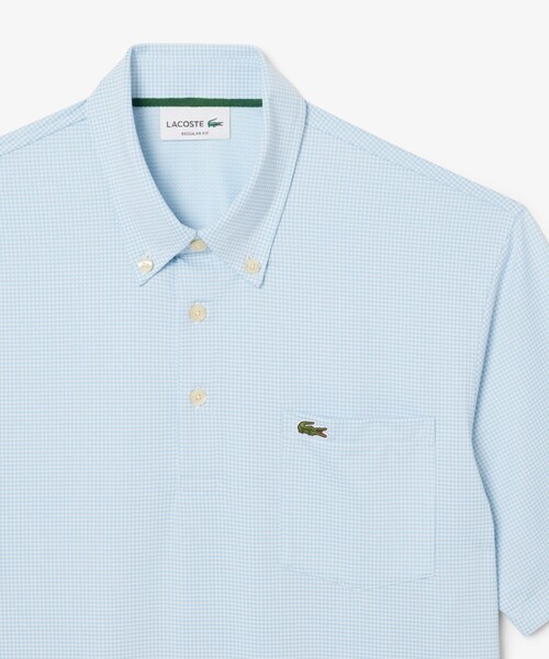 LACOSTE(ラコステ)の「消臭・速乾・UVカット ストレッチ マイクロチェックボタンダウンポロシャツ(ポロシャツ・メンズ・グレイッシュブルー/ブラック/サックスブルー・3/4/5/6)」の1枚目の写真