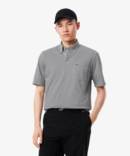 LACOSTE(ラコステ)の「消臭・速乾・UVカット ストレッチ マイクロチェックボタンダウンポロシャツ(ポロシャツ・メンズ・グレイッシュブルー/ブラック/サックスブルー・3/4/5/6)」の4枚目の写真