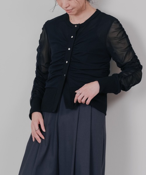 DOLLUPOOPS（ドールアップウップス）の「チュールギャザーカーディガン（カーディガン/ボレロ・レディース・ブルーグレー/ブラック/ボルドー・38）」の2枚目の写真