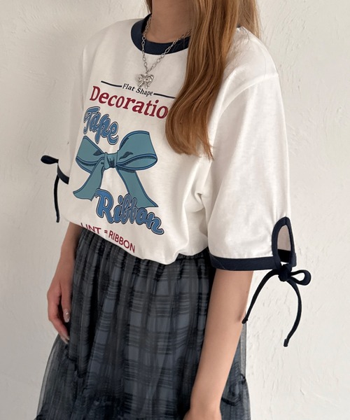 kutir(クティール)の「リボンリンガーTシャツ(Tシャツ/カットソー・レディース・ネイビー/ブラック/レッド・FREE)」の3枚目の写真