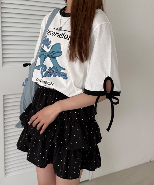kutir(クティール)の「リボンリンガーTシャツ(Tシャツ/カットソー・レディース・ネイビー/ブラック/レッド・FREE)」の2枚目の写真