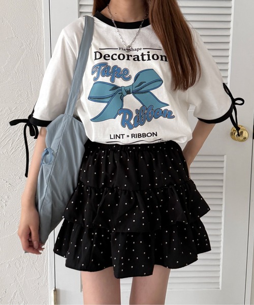kutir(クティール)の「リボンリンガーTシャツ(Tシャツ/カットソー・レディース・ネイビー/ブラック/レッド・FREE)」の4枚目の写真