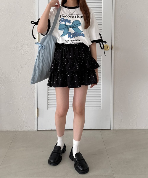 kutir(クティール)の「リボンリンガーTシャツ(Tシャツ/カットソー・レディース・ネイビー/ブラック/レッド・FREE)」の6枚目の写真