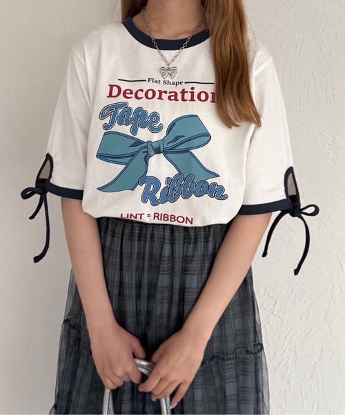 kutir(クティール)の「リボンリンガーTシャツ(Tシャツ/カットソー・レディース・ネイビー/ブラック/レッド・FREE)」の10枚目の写真
