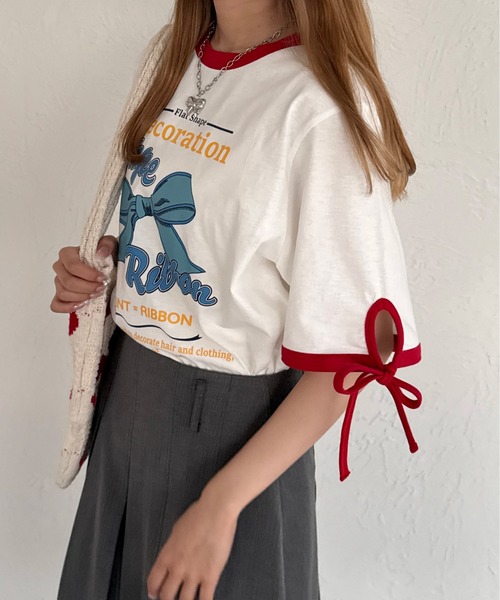 kutir(クティール)の「リボンリンガーTシャツ(Tシャツ/カットソー・レディース・ネイビー/ブラック/レッド・FREE)」の16枚目の写真