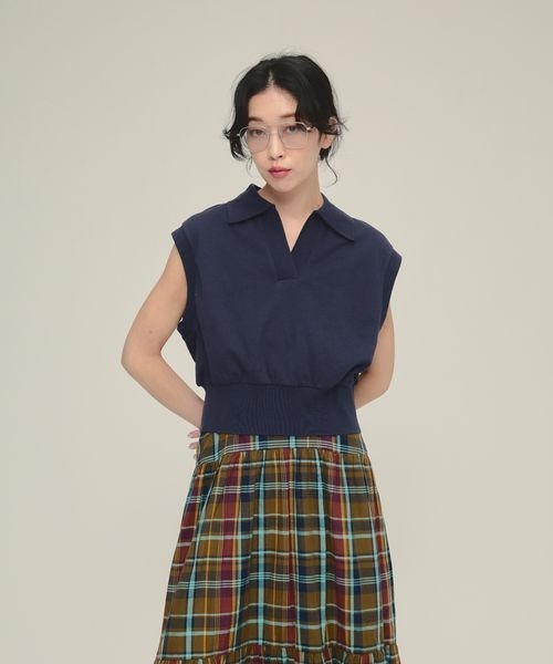 eL（エル）の「【eL】Compact Polo NS/329530（Tシャツ/カットソー・レディース・オフホワイト/レッド/ネイビー・FREE）」の3枚目の写真