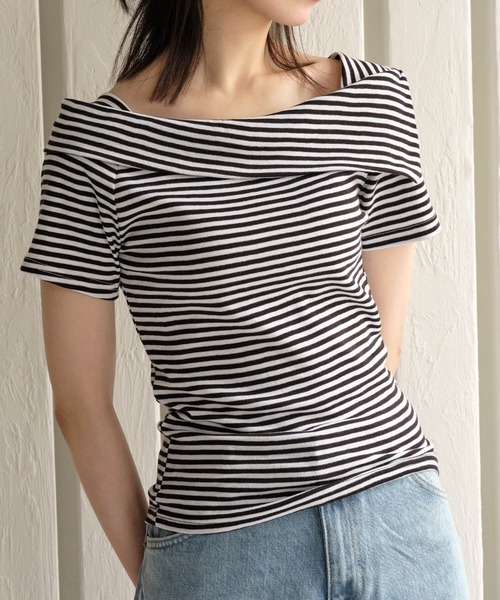 Mia (ミア)の「エルフカラーボーダー半袖(Tシャツ/カットソー・レディース・ブラック×ホワイト・FREE)」の10枚目の写真