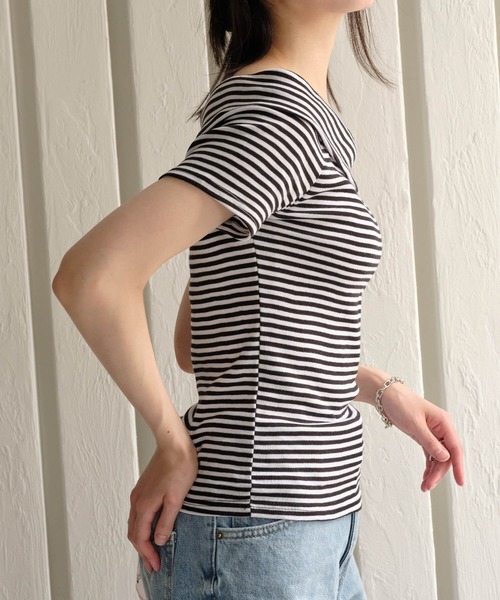 Mia (ミア)の「エルフカラーボーダー半袖(Tシャツ/カットソー・レディース・ブラック×ホワイト・FREE)」の9枚目の写真