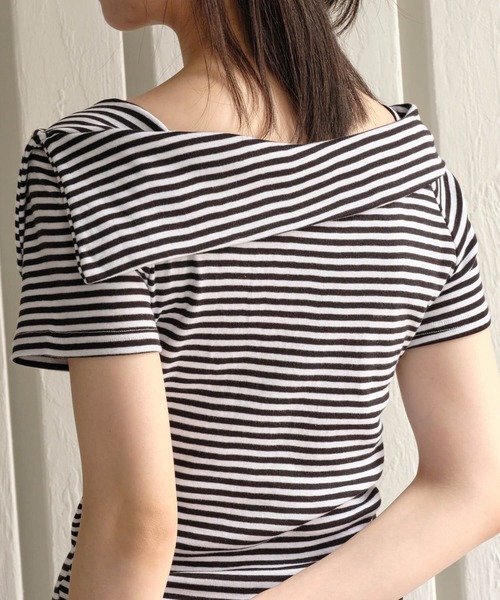 Mia (ミア)の「エルフカラーボーダー半袖(Tシャツ/カットソー・レディース・ブラック×ホワイト・FREE)」の5枚目の写真