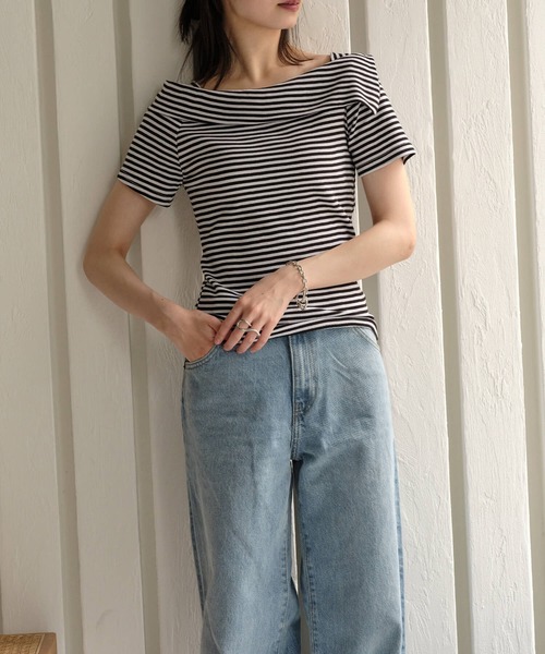Mia (ミア)の「エルフカラーボーダー半袖(Tシャツ/カットソー・レディース・ブラック×ホワイト・FREE)」の4枚目の写真
