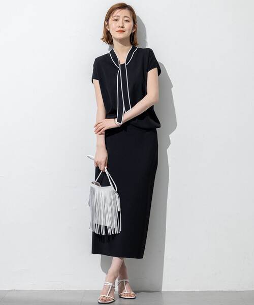 23区 S(ニジュウサンクチイサイサイズ)の「【洗える】レーヨンポリエステルストレッチ ボウタイ ニット(ニット/セーター・レディース・ベージュ系/ブラック系/ライトグレー系・32)」の7枚目の写真