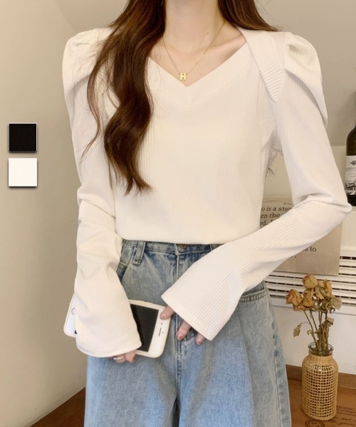 shoppinggo（ショッピングゴー）の「長袖Tシャツ コーデ カットソー（Tシャツ/カットソー・レディース・ホワイト/ブラック・M）」の3枚目の写真