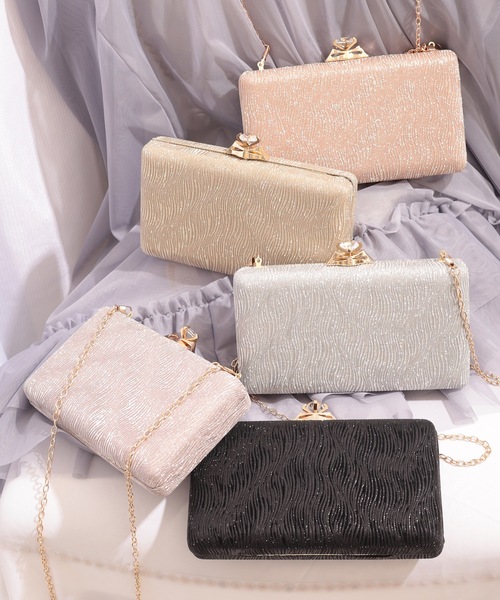 Lace Ladies(レースレディース)の「ビジュー バックル付き ラメ ウェーブ バッグ(クラッチバッグ・レディース・ブラック/ベージュ/ピンク/シルバー/シャンパン・FREE)」の17枚目の写真