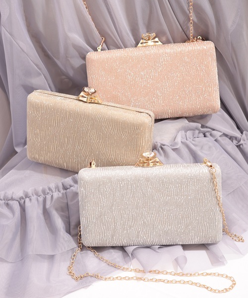 Lace Ladies(レースレディース)の「ビジュー バックル付き ラメ ウェーブ バッグ(クラッチバッグ・レディース・ブラック/ベージュ/ピンク/シルバー/シャンパン・FREE)」の18枚目の写真