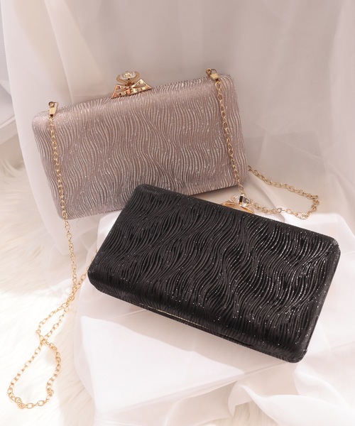 Lace Ladies(レースレディース)の「ビジュー バックル付き ラメ ウェーブ バッグ(クラッチバッグ・レディース・ブラック/ベージュ/ピンク/シルバー/シャンパン・FREE)」の19枚目の写真