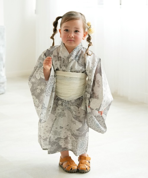 utatane（ウタタネ）の「浴衣ワンピース2点セット 男女兼用 ひよこ商店（浴衣・キッズ・ブルー系2/ベージュ系1/ホワイト系1/グレー系2/ホワイト系2/グレー系1/ブルー系3/ブルー系1・90cm/100cm/110cm/120cm/130cm）」の4枚目の写真