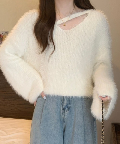 ループ編み シャギー クロップド 短丈 ニット クロップド丈シャギーニット（ニット/セーター）｜ROOPTOKYO（ループ