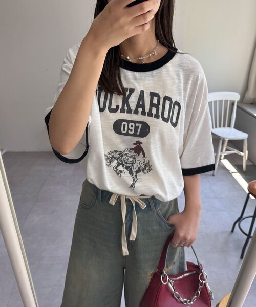 CIAOPANIC(チャオパニック)の「アソートプリントリンガーTシャツ(Tシャツ/カットソー・レディース・イエロー/ブラウン/ブラック・MEDIUM/LARGE)」の5枚目の写真