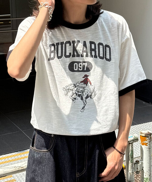 CIAOPANIC(チャオパニック)の「アソートプリントリンガーTシャツ(Tシャツ/カットソー・レディース・イエロー/ブラウン/ブラック・MEDIUM/LARGE)」の10枚目の写真