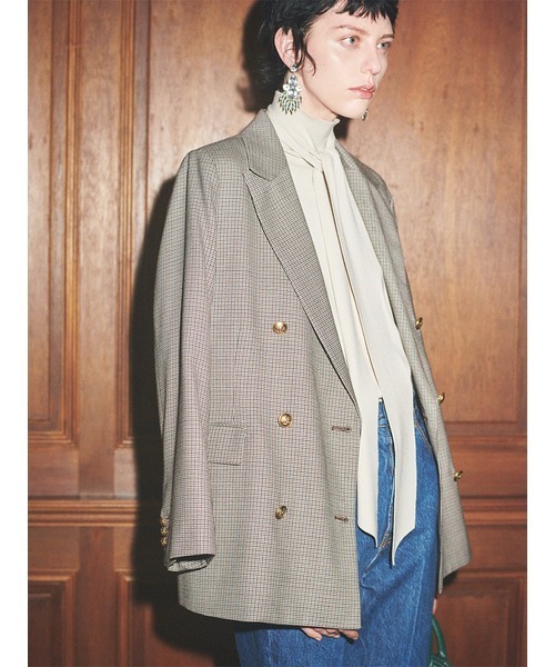 ミラオーエンブラウン ダブルブレスト テーラードジャケット金ボタン