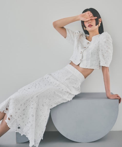 AND COUTURE（アンドクチュール）の「スカラレースジャケット（ノーカラージャケット・レディース・ミント/オフホワイト/ブラック・FREE）」の7枚目の写真