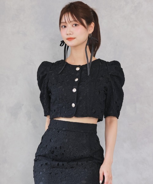 AND COUTURE（アンドクチュール）の「スカラレースジャケット（ノーカラージャケット・レディース・ミント/オフホワイト/ブラック・FREE）」の10枚目の写真