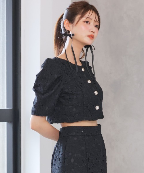 AND COUTURE（アンドクチュール）の「スカラレースジャケット（ノーカラージャケット・レディース・ミント/オフホワイト/ブラック・FREE）」の11枚目の写真