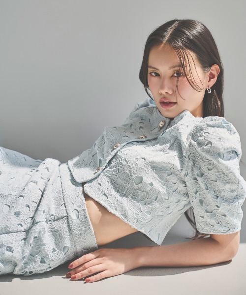 AND COUTURE（アンドクチュール）の「スカラレースジャケット（ノーカラージャケット・レディース・ミント/オフホワイト/ブラック・FREE）」の20枚目の写真